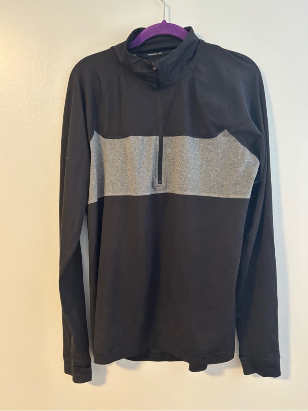 Champion Performance long sleeve black Gray contrast stripe workout top Large